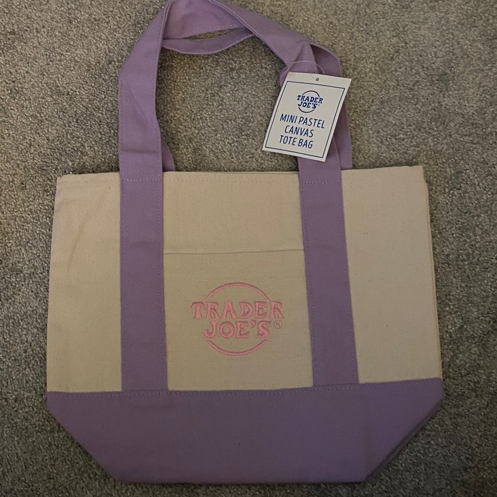 Trader Joe's Lavender and Cream Mini Canvas Tote